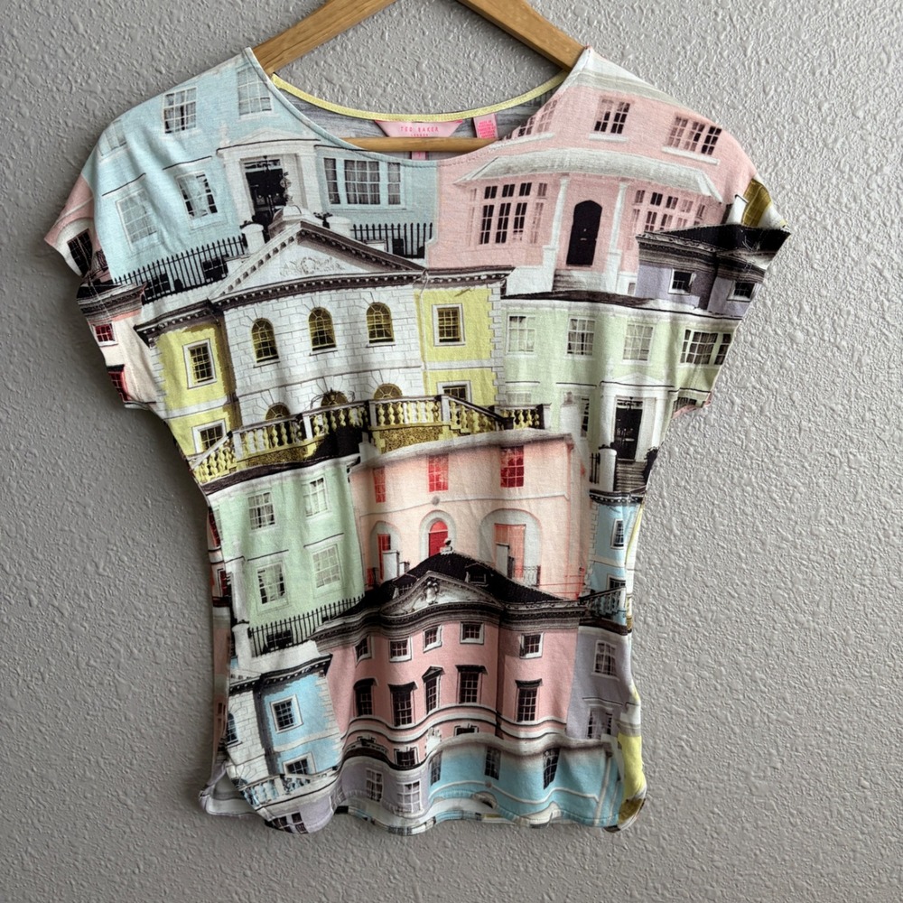 Ted Baker London Regency Houses Architectural Print Short Sleeve Shirt 1/XS - Picture 2 of 9